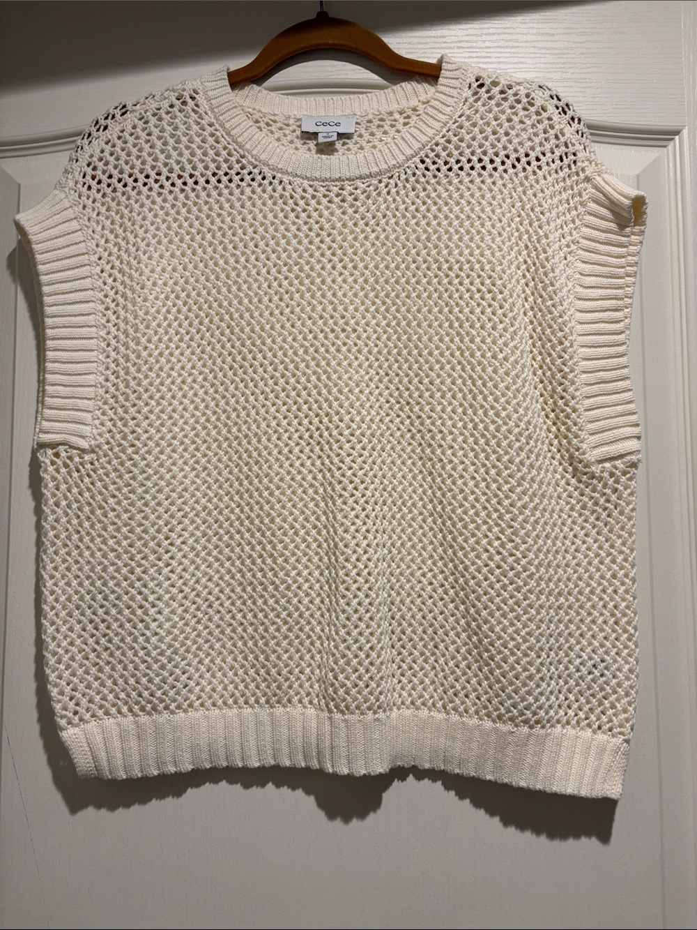 CeCe Cream Open-Knit Sleeveless V-Neck Sweater Vest